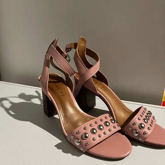Coach Shoes Coach Paige Silver Studded Pink Open Toe Ankle
